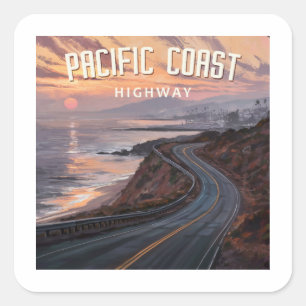 Pacific Coast Highway Sunset Square Sticker