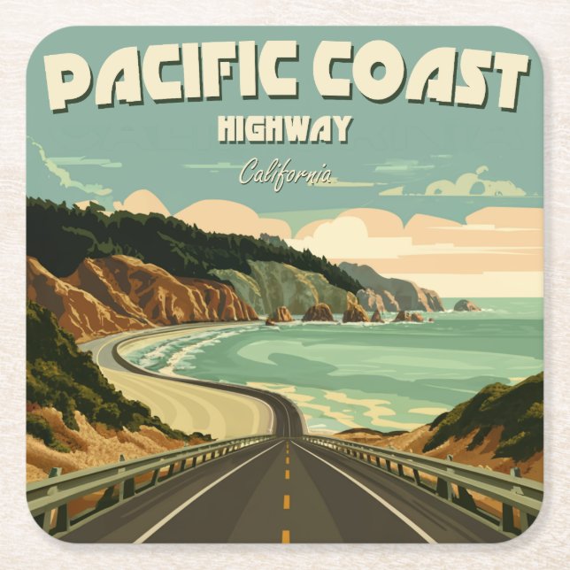 Pacific Coast Highway Vista Square Paper Coaster (Front)
