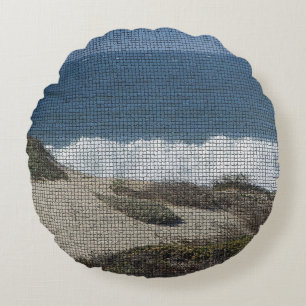 Pacific Coast Landscape Photo Beach Waves Mosaic Round Cushion