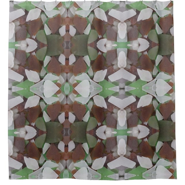 Pacific Coast Sea Glass Photo Kaleidoscope Design Shower Curtain (Front)
