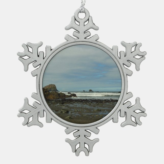 Pacific Coastline at Redwood National Park Snowflake Pewter Christmas Ornament (Front)