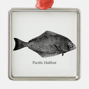Pacific Halibut Logo Metal Tree Decoration