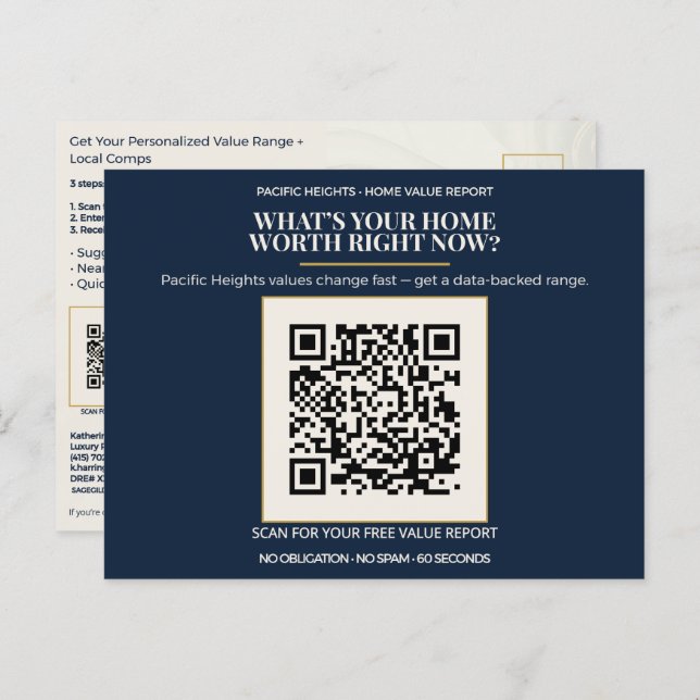 Pacific Heights Luxury Home Value QR Code Realtor  Postcard (Front/Back)
