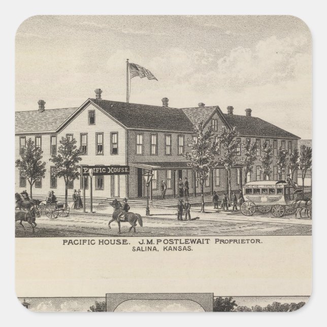 Pacific House, Salina Valley Farm, Kansas Square Sticker (Front)