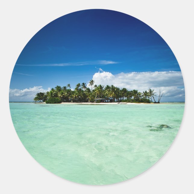 Pacific island with palm trees round sticker (Front)