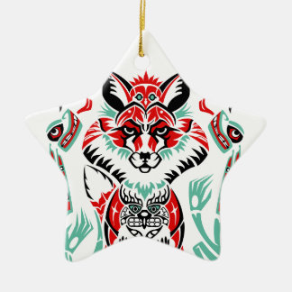 Pacific North Coastal Native American Indian Fox Ceramic Tree Decoration