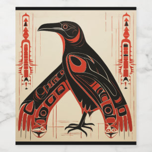 Pacific Northwest art style raven Wine Label