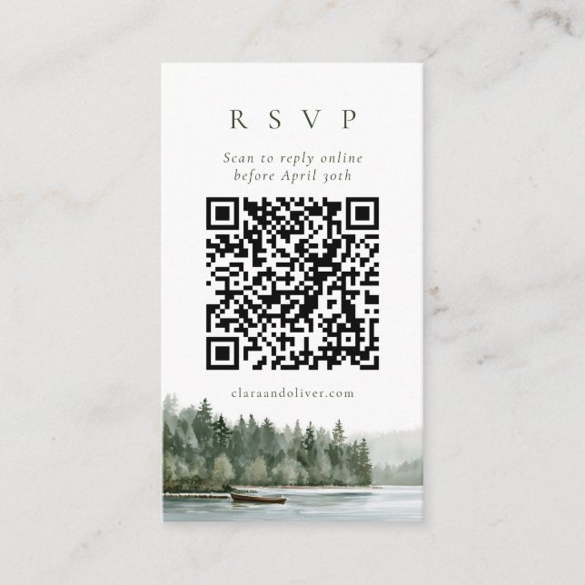 Pacific Northwest Pine Lake QR Code RSVP Card  (Front)