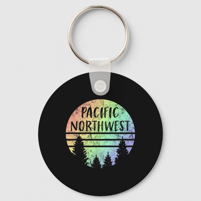 Pacific Northwest Rainbow Weathered Design Hiking  Key Ring (Front)