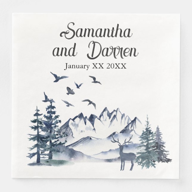 Pacific Northwest Rocky Mountains Wedding Napkin (Front)