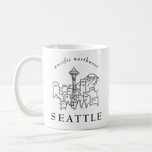 Pacific Northwest Seattle Skyline Outline Minimal Coffee Mug