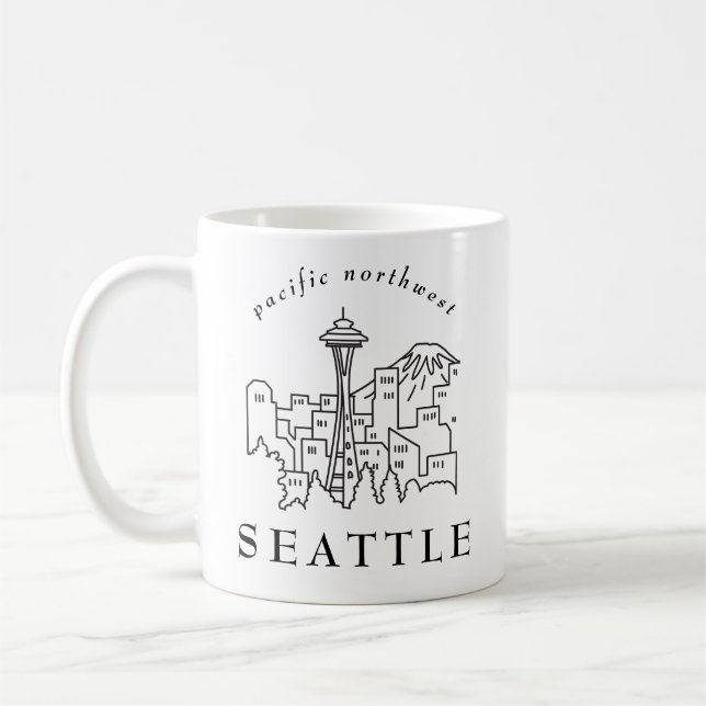 Pacific Northwest Seattle Skyline Outline Minimal Coffee Mug (Left)