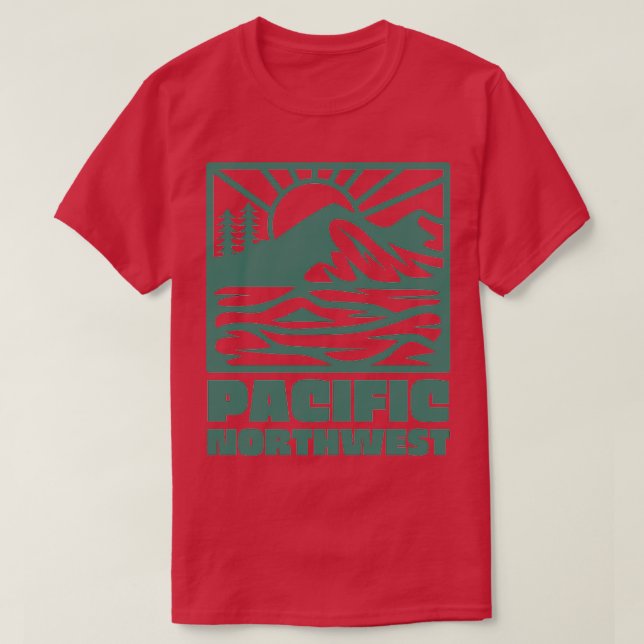 Pacific Northwest Square Mountain Sunrise Green TS T-Shirt (Design Front)