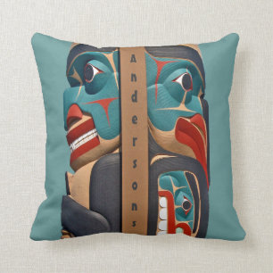 Pacific Northwest Totem Design Throw Pillow
