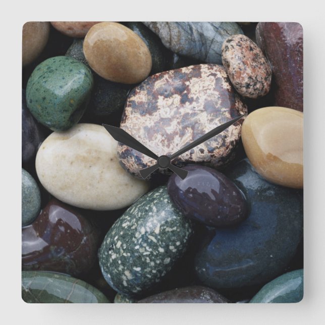 Pacific Northwest USA, Colourful river rocks Square Wall Clock (Front)