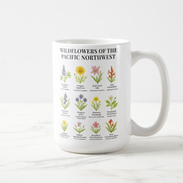 Pacific Northwest Wildflowers – Watercolor Style Coffee Mug (Right)
