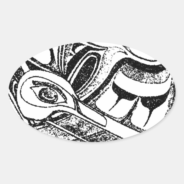 Pacific NW Coast Native Totem Raven and Seagull Oval Sticker (Front)
