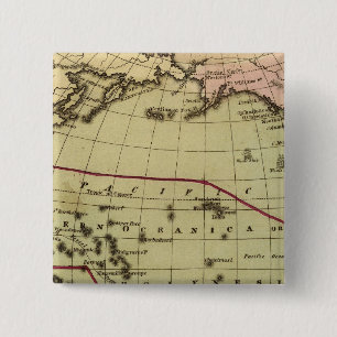Pacific Ocean Hand Coloured Atlas Map 15 Cm Square Badge