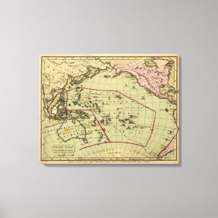 Pacific Ocean Hand Coloured Atlas Map Canvas Print