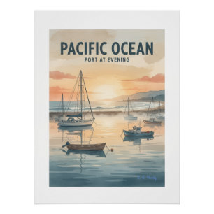Pacific Ocean Port At Evening Poster
