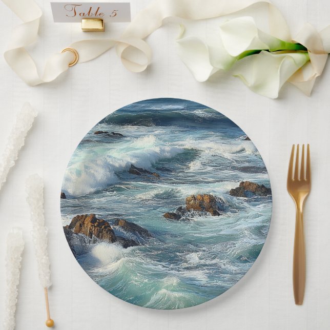 Pacific Ocean Waves Paper Plate (Wedding)