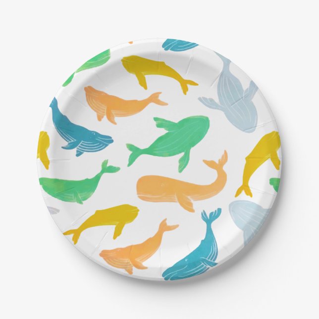 Pacific Ocean Whale Nautical Watercolor Paper Plate (Front)