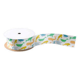 Pacific Ocean Whale Nautical Watercolor Satin Ribbon