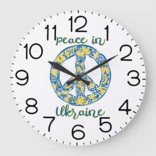 Pacific peace sign quote in Ukrainian flag colours Large Clock