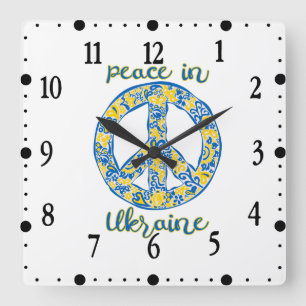 Pacific peace sign quote in Ukrainian flag colours Square Wall Clock