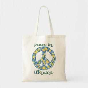 Pacific peace sign quote in Ukrainian flag colours Tote Bag