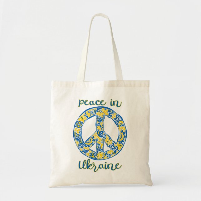 Pacific peace sign quote in Ukrainian flag colours Tote Bag (Front)