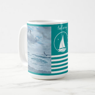 Pacific seascape/aqua blue/sail away/sailboat coffee mug