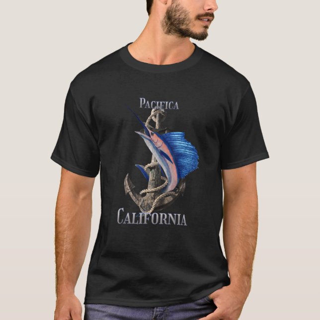 Pacifica California Swordfish Marlin Ocean Fishing T-Shirt (Front)
