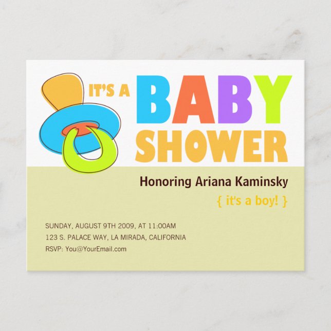 Pacifier Baby Shower Invitation Postcard (Front)