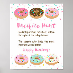 Pacifier Hunt Baby Shower Game Sign Pink Doughnuts