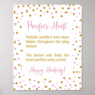 Pacifier Hunt Baby Shower Game Sign Pink & Gold