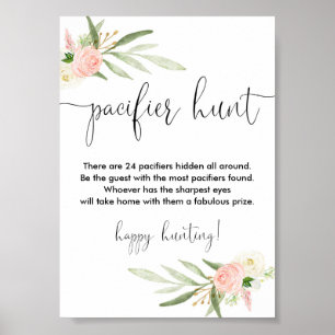 Pacifier hunt baby shower game sign pink gold