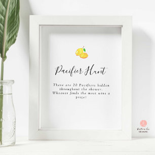 Pacifier Hunt Game Lemon Baby Shower Simple Poster