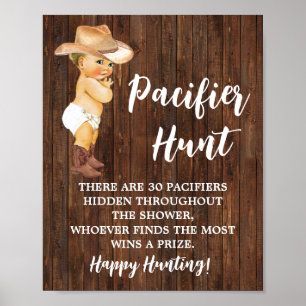 Pacifier Hunt Game Little Cowboy Baby Shower Sign