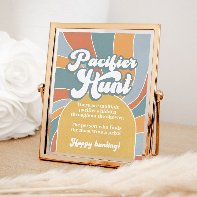 Pacifier Hunt Groovy Retro Sunshine Baby Shower Poster (Creator Uploaded)