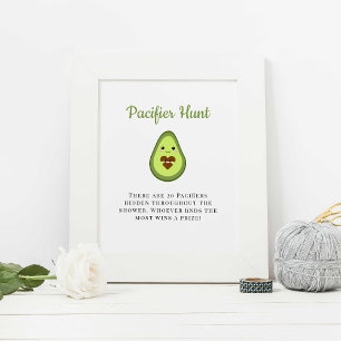 Pacifier Hunt Kawaii Avocado Baby Shower Poster