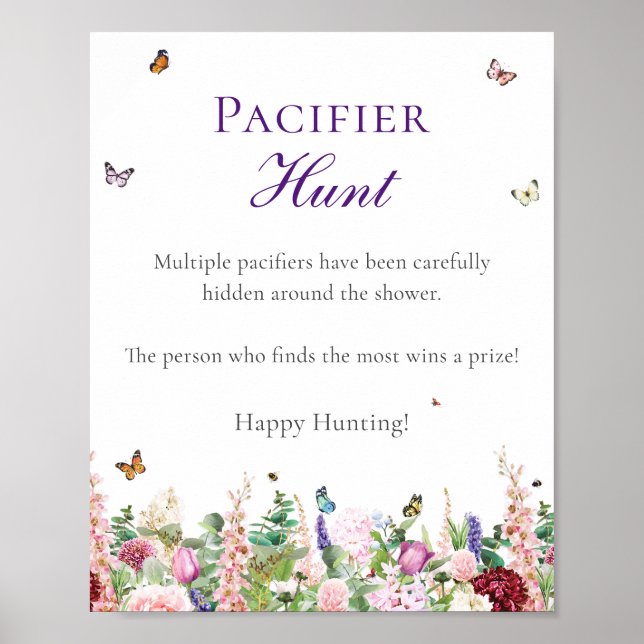 Pacifier Hunt | Pink Purple Florals & Butterflies Poster (Front)
