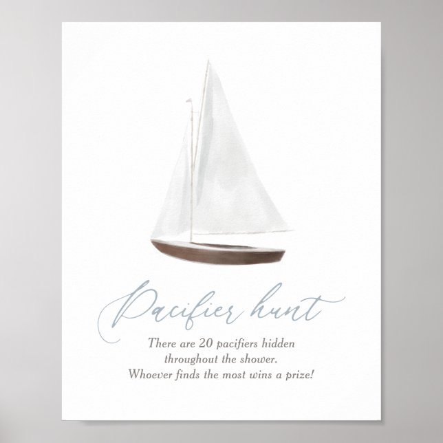 Pacifier Hunt Sign Nautical Sailboat Baby Shower (Front)