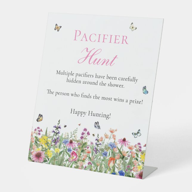 Pacifier Hunt | Wildflowers & Butterflies Pedestal Sign (Front)