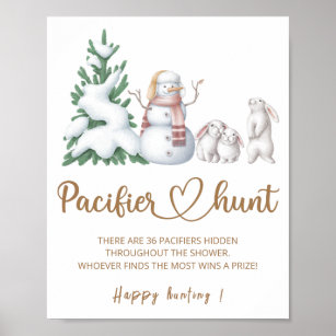Pacifier hunt winter baby shower game poster