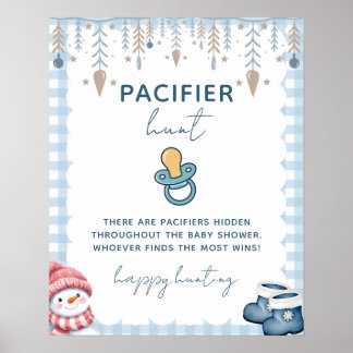 Pacifier Hunt Winter Baby Shower Game Sign