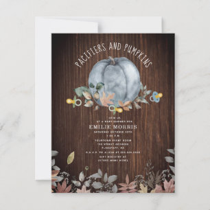 Pacifiers + Pumpkins Fall Wood Boy Baby Shower Invitation