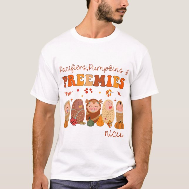 Pacifiers Pumpkins Preemies Halloween NICU Nurse T-Shirt (Front)