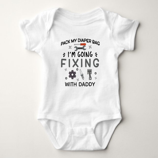 Pack Diapers I'm Going Fixing With Daddy, Mechanic Baby Bodysuit (Front)