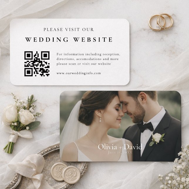 Pack of 100 Elegant QR Code Wedding Website Card (Elegant wedding website QR code card with matching photo save the date)